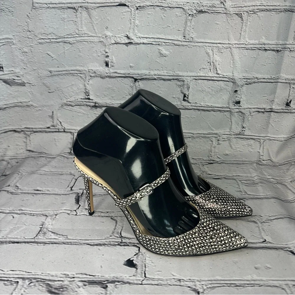 Nine West Snakeskin Black and White Pointed Toe High Heel Mules Size 7